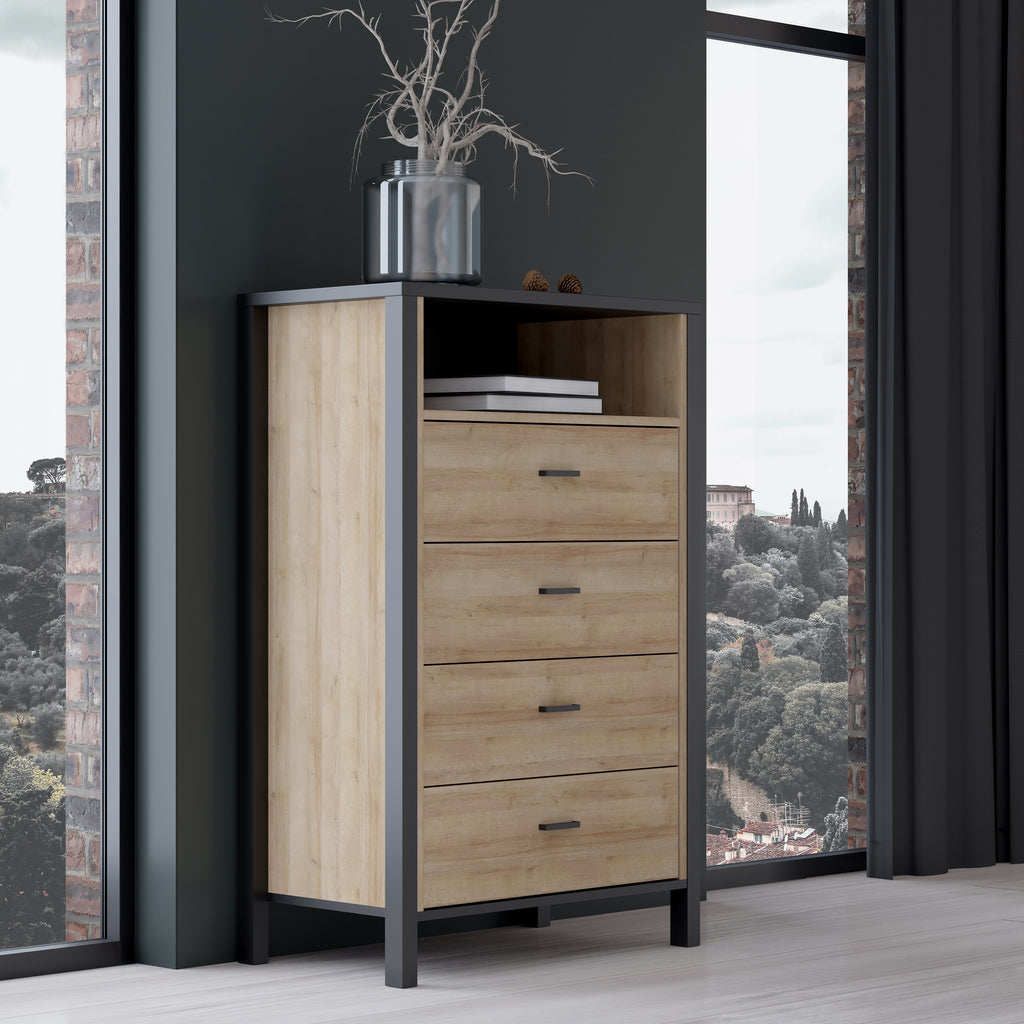 Hampton Chest of 4 Drawers in Matt Black/Riviera Oak