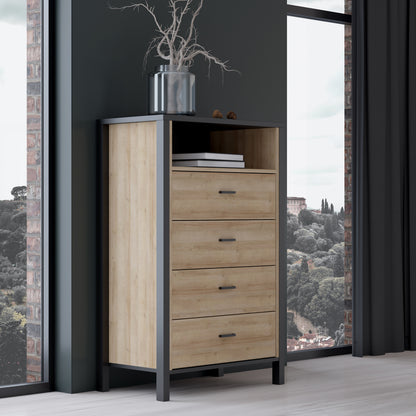 Hampton Chest of 4 Drawers in Matt Black/Riviera Oak