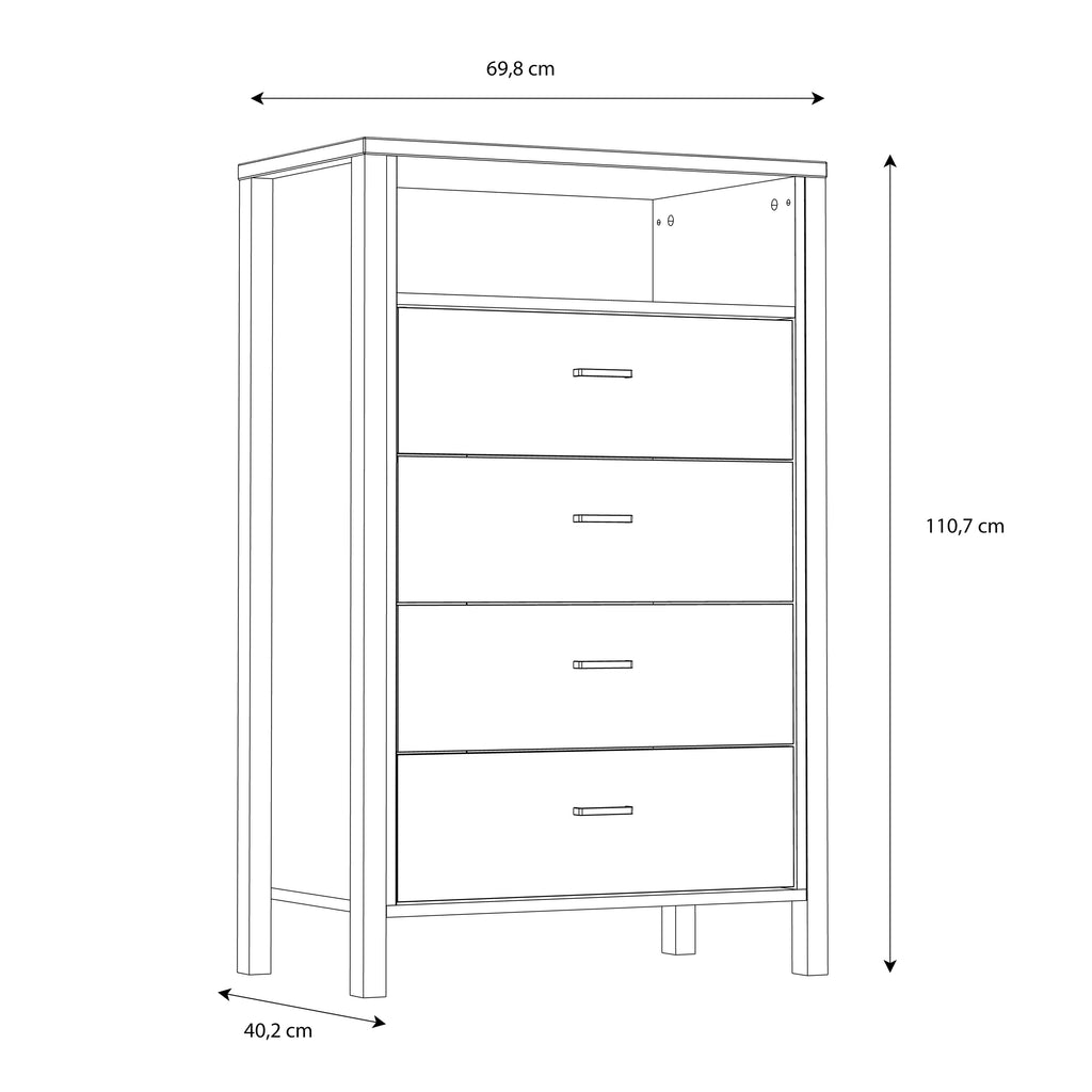 Hampton Chest of 4 Drawers in Matt Black/Riviera Oak