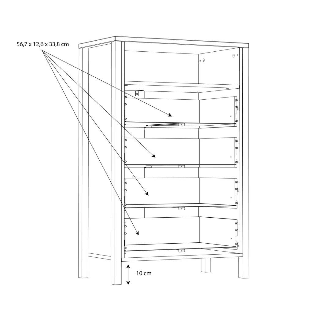 Hampton Chest of 4 Drawers in Matt Black/Riviera Oak