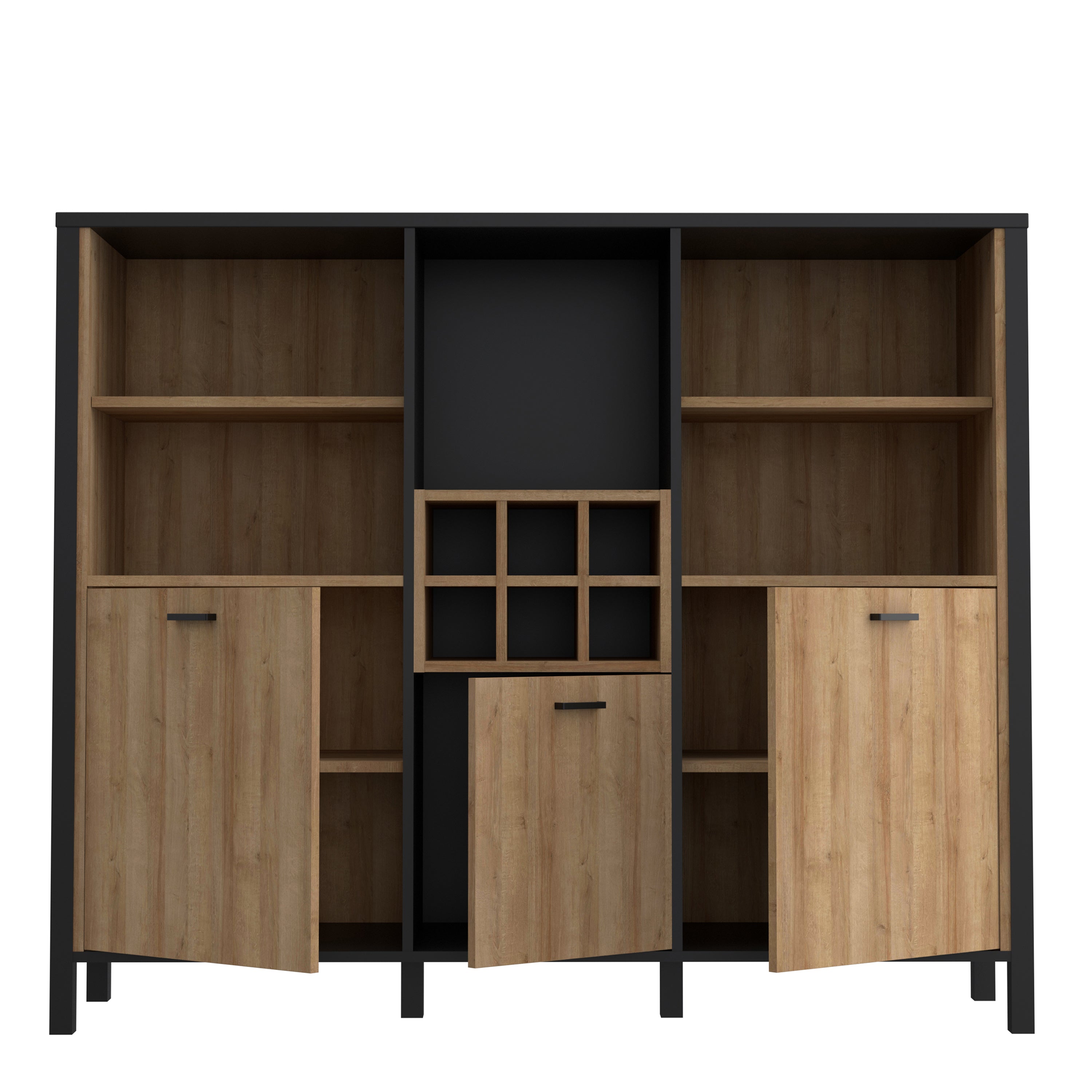 Hampton Shelf Unit in Matt Black/Riviera Oak