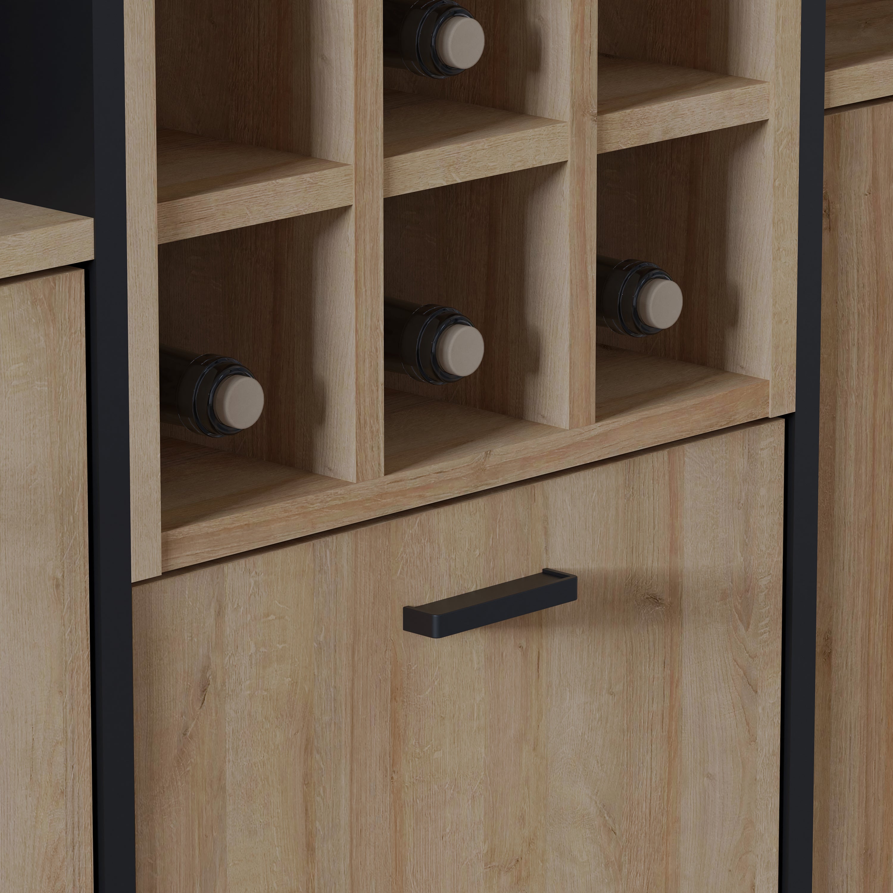 Hampton Shelf Unit in Matt Black/Riviera Oak