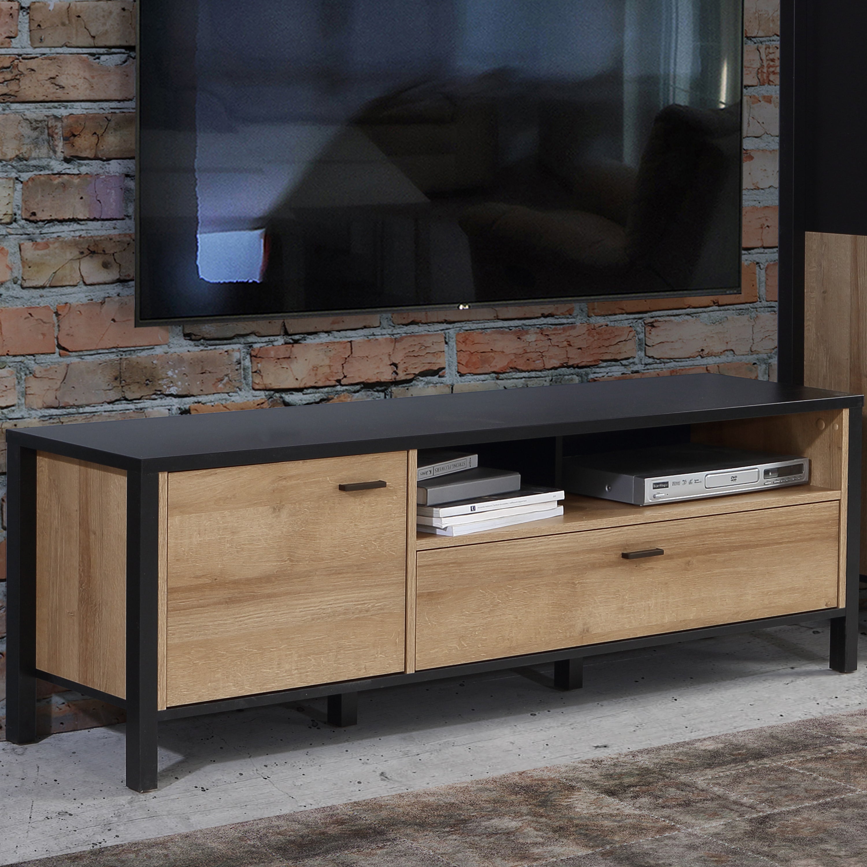 Hampton TV Unit in Matt Black/Riviera Oak