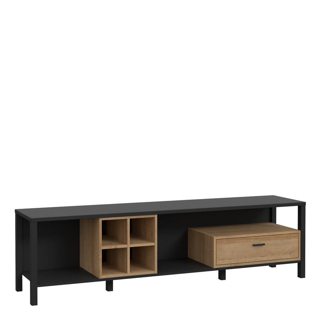 Hampton Wide TV Unit in Matt Black/Riviera Oak