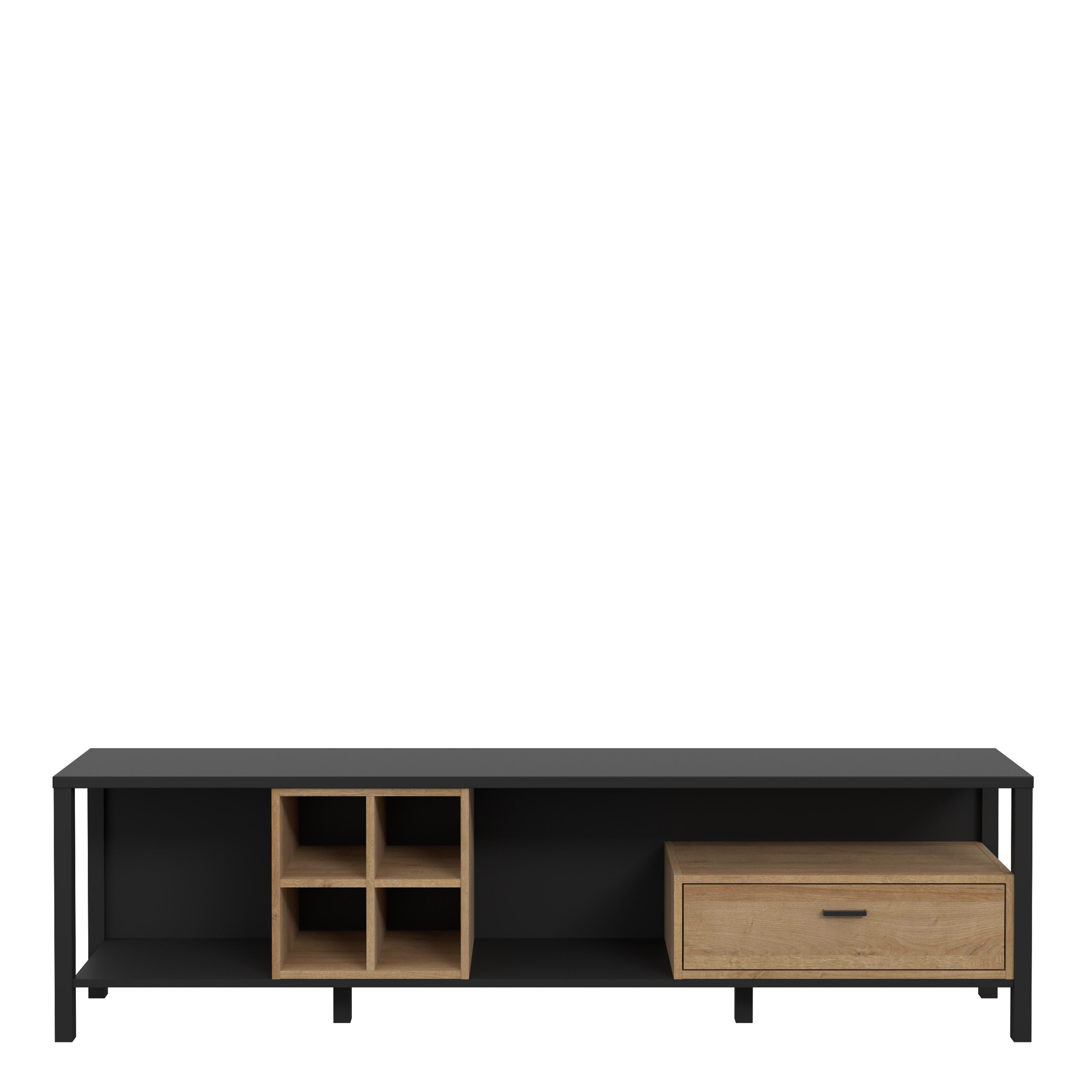 Hampton Wide TV Unit in Matt Black/Riviera Oak