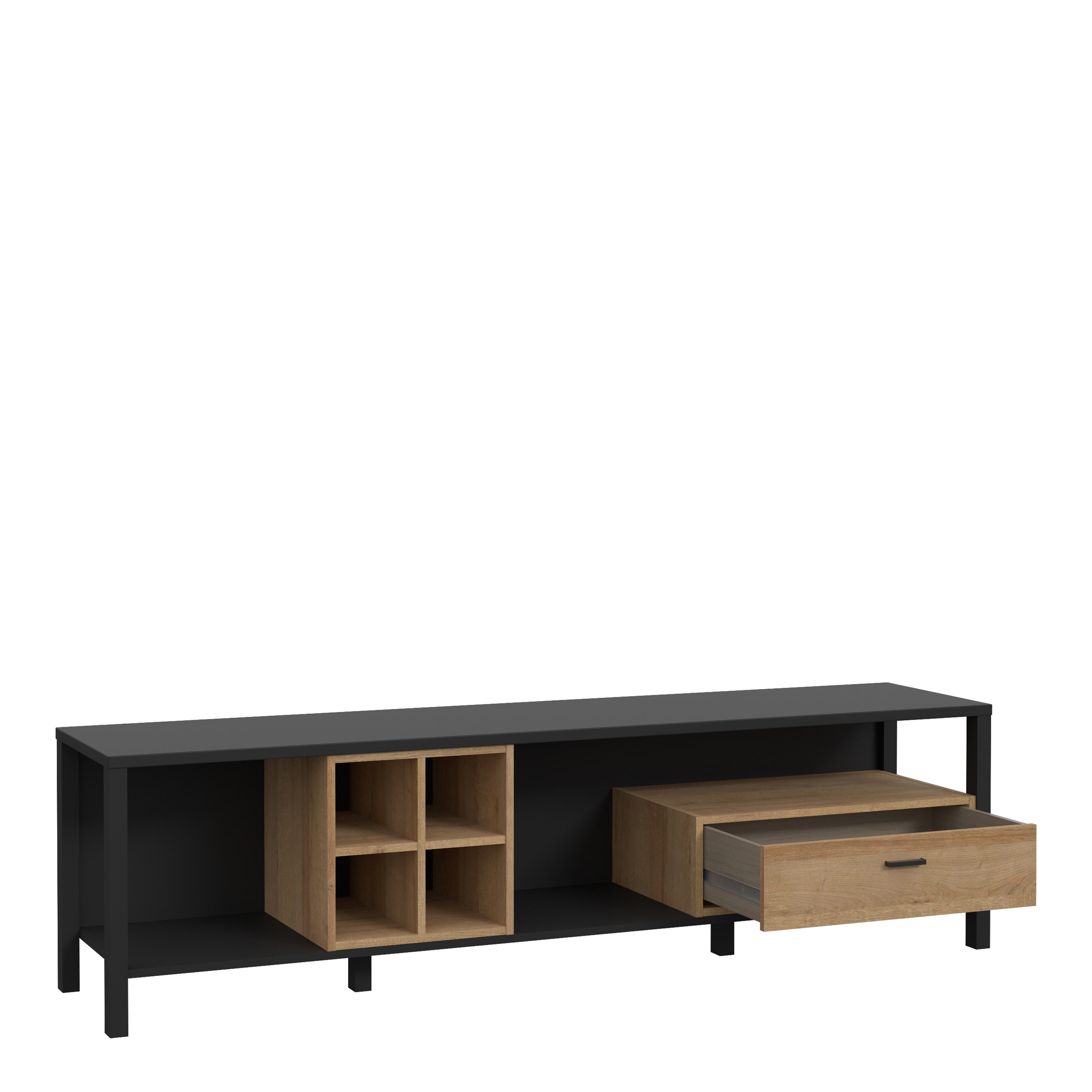 Hampton Wide TV Unit in Matt Black/Riviera Oak