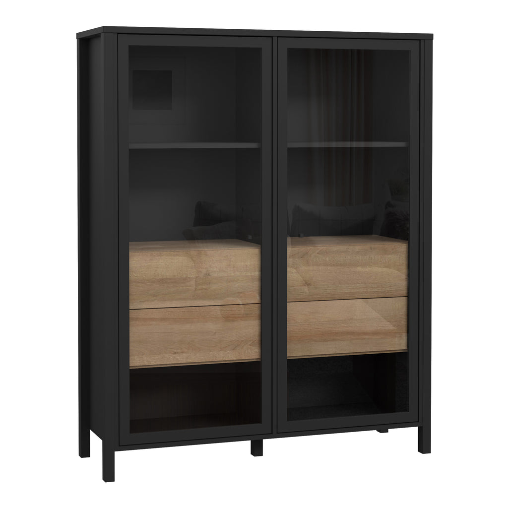 Hampton Extra Wide Display Cabinet in Matt Black/Riviera Oak