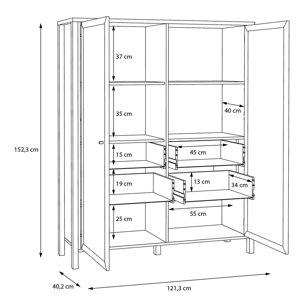 Hampton Extra Wide Display Cabinet in Matt Black/Riviera Oak
