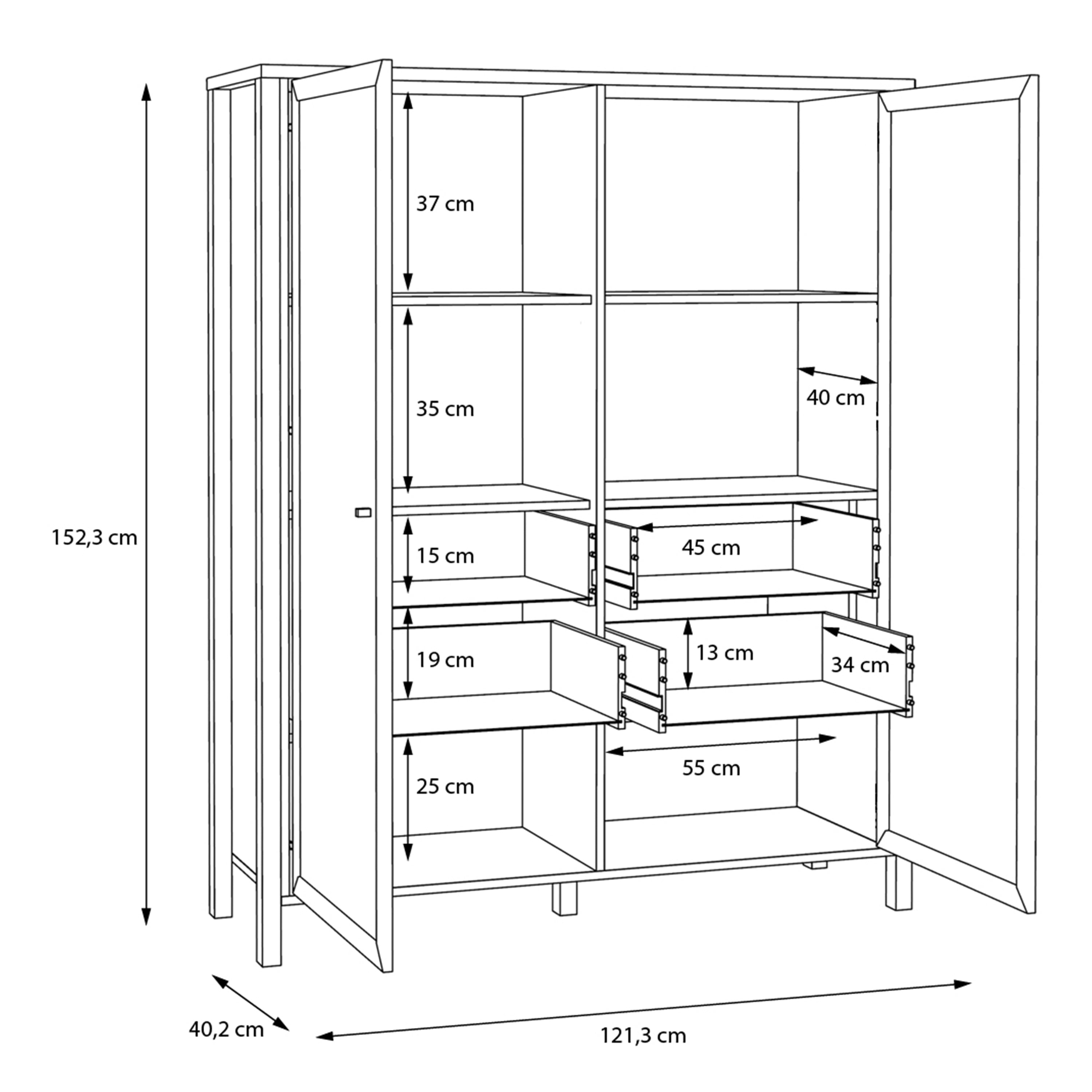Hampton Extra Wide Display Cabinet in Matt Black/Riviera Oak