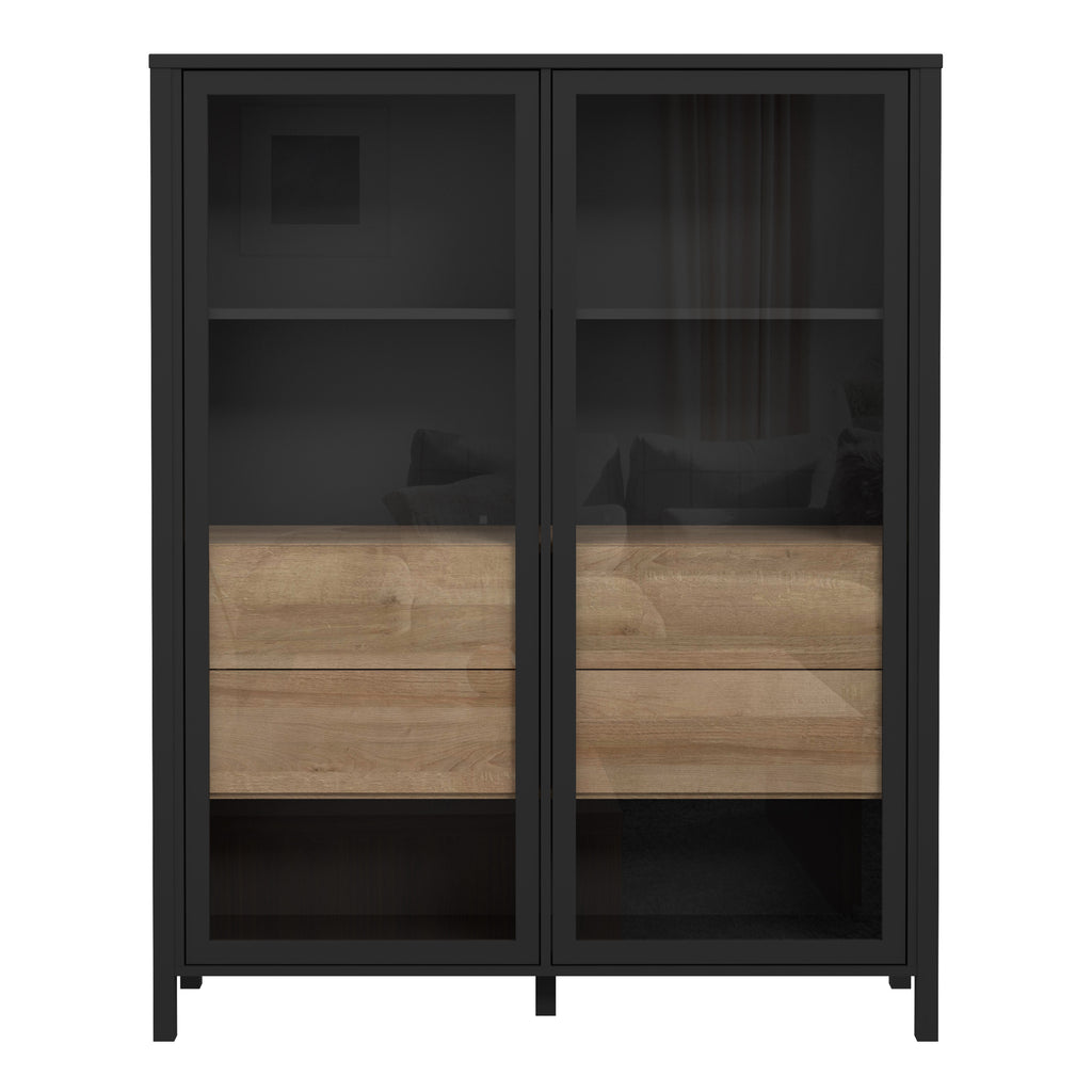 Hampton Extra Wide Display Cabinet in Matt Black/Riviera Oak