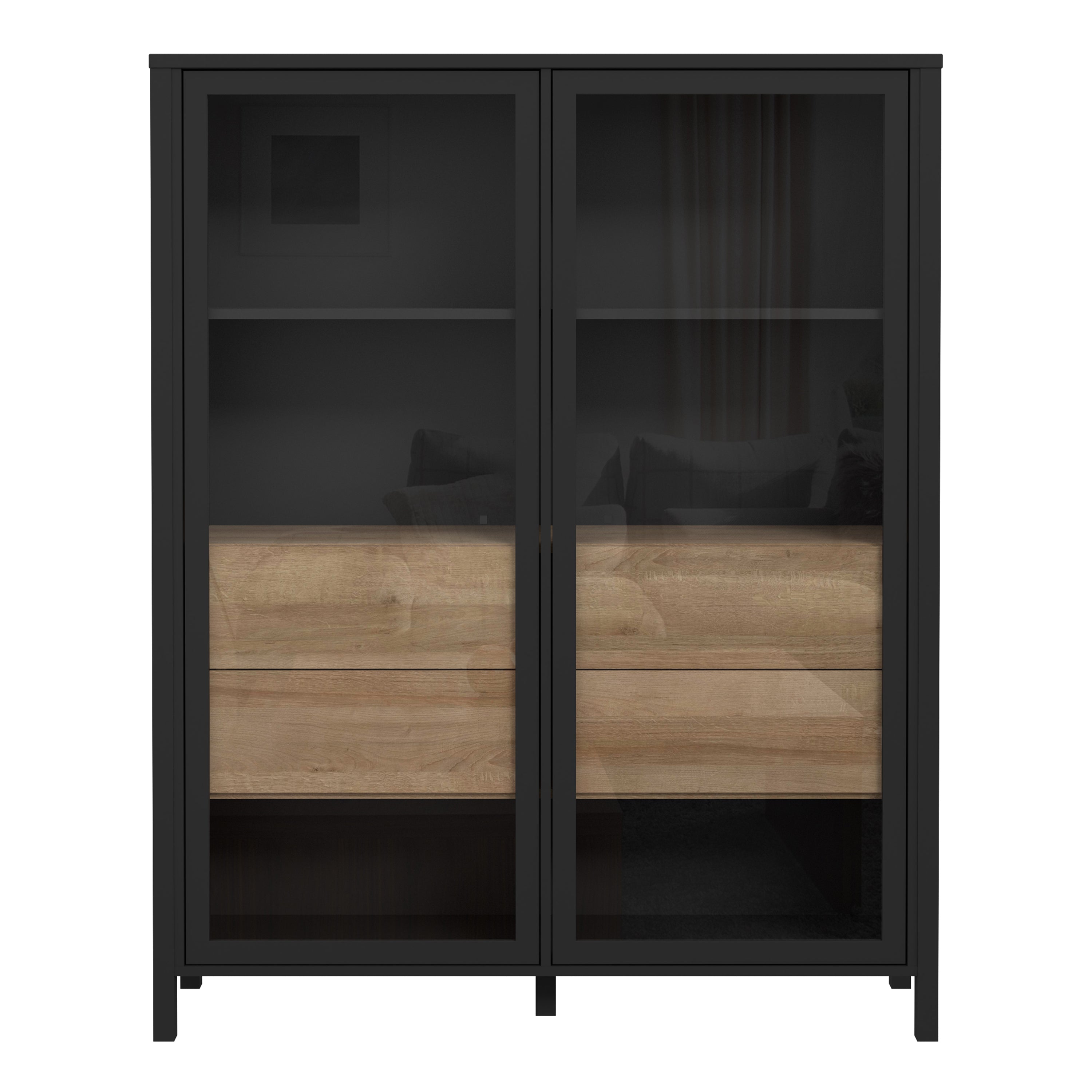 Hampton Extra Wide Display Cabinet in Matt Black/Riviera Oak