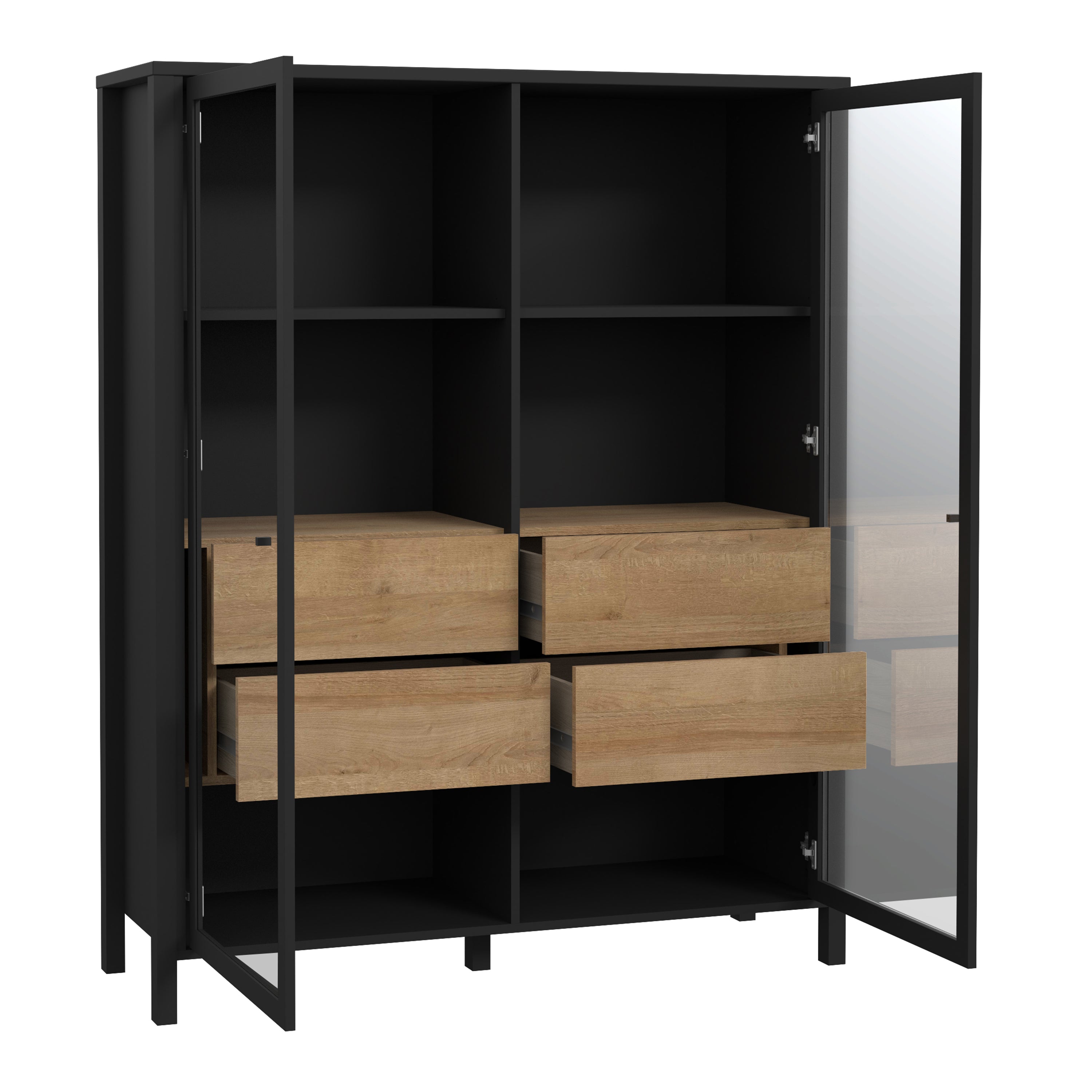 Hampton Extra Wide Display Cabinet in Matt Black/Riviera Oak