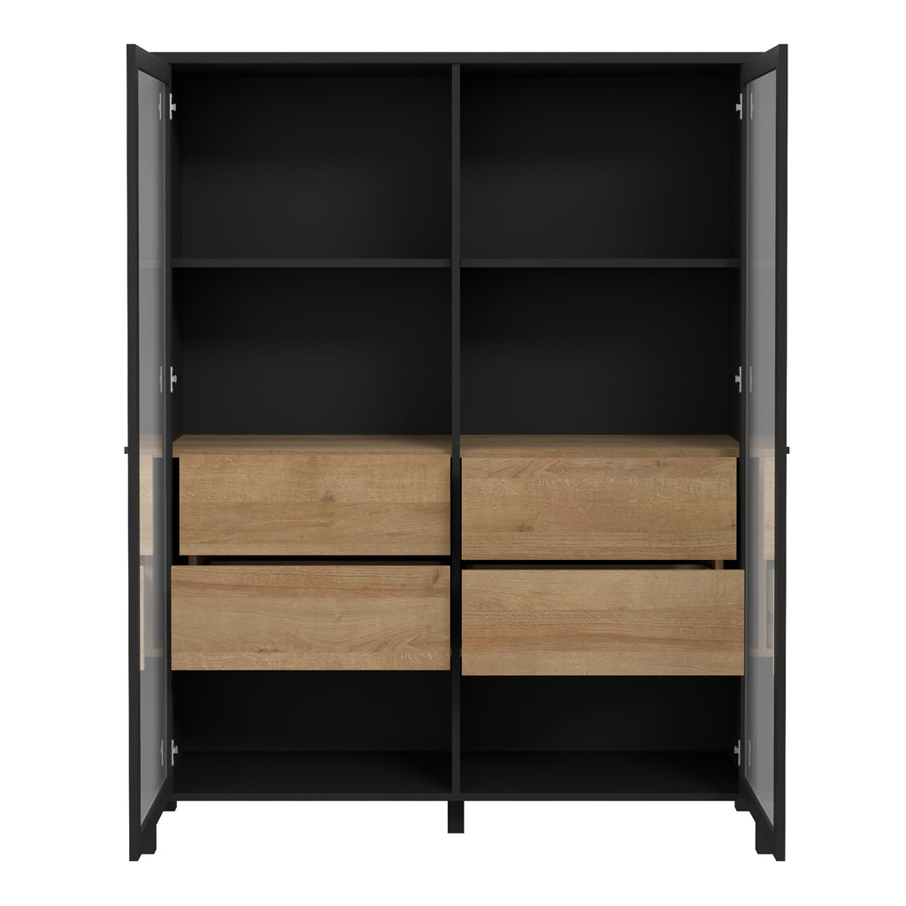 Hampton Extra Wide Display Cabinet in Matt Black/Riviera Oak