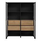 Hampton Extra Wide Display Cabinet in Matt Black/Riviera Oak