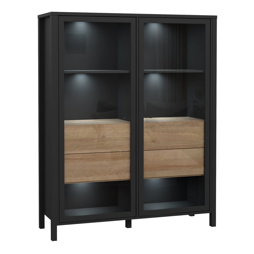 Hampton Extra Wide Display Cabinet in Matt Black/Riviera Oak