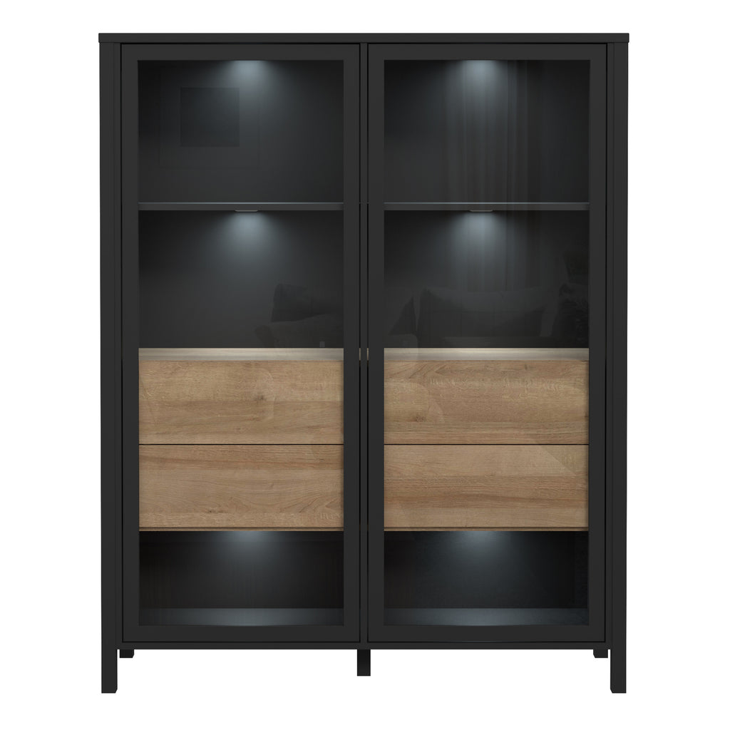 Hampton Extra Wide Display Cabinet in Matt Black/Riviera Oak