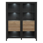 Hampton Extra Wide Display Cabinet in Matt Black/Riviera Oak
