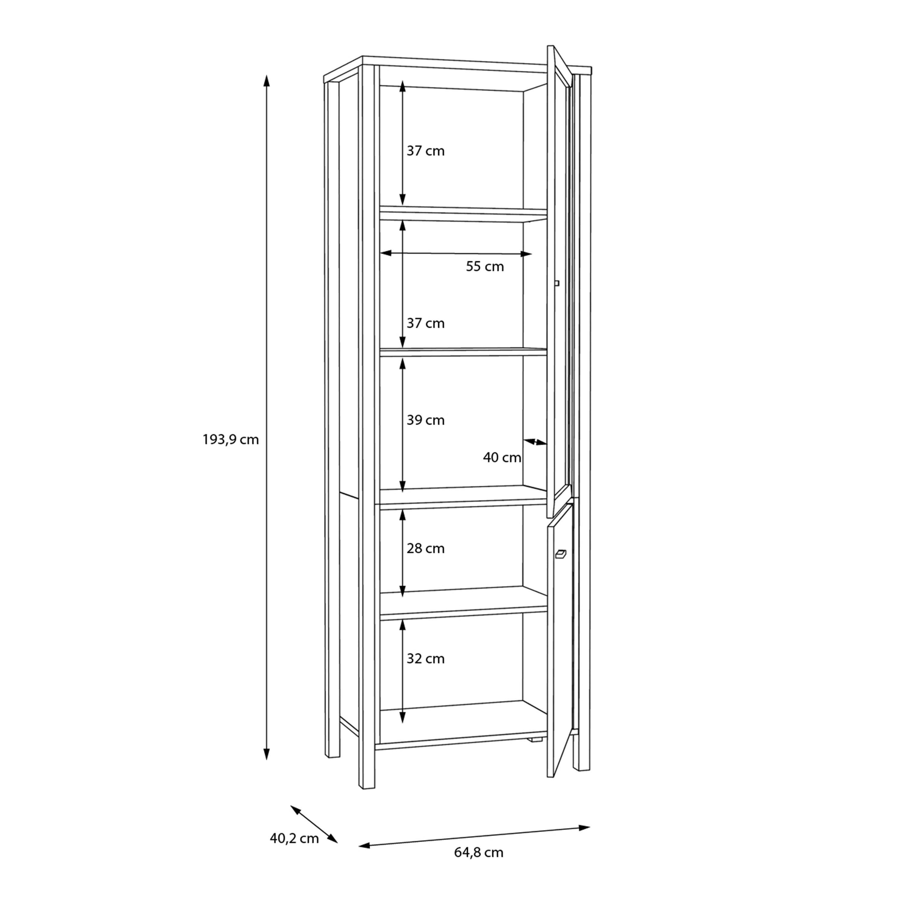 Hampton Wide Display Cabinet in Matt Black/Riviera Oak