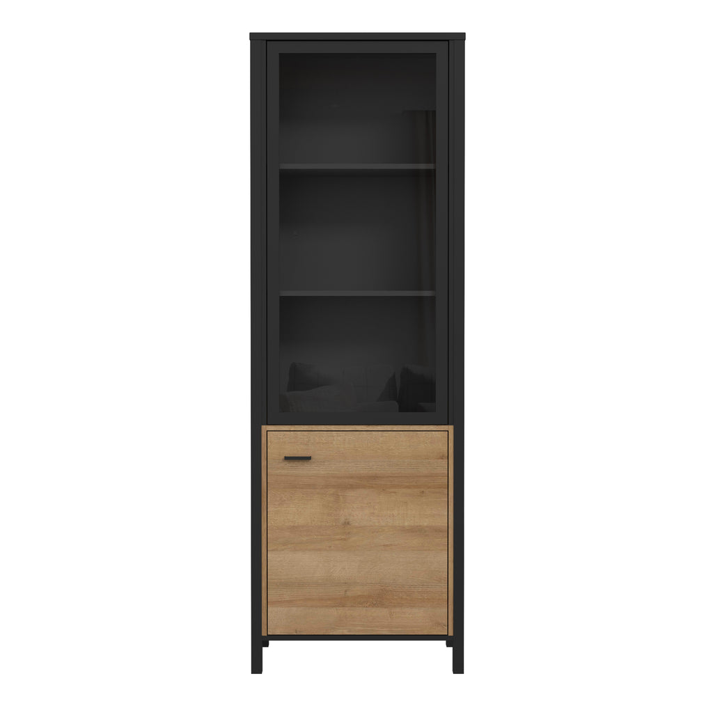 Hampton Wide Display Cabinet in Matt Black/Riviera Oak