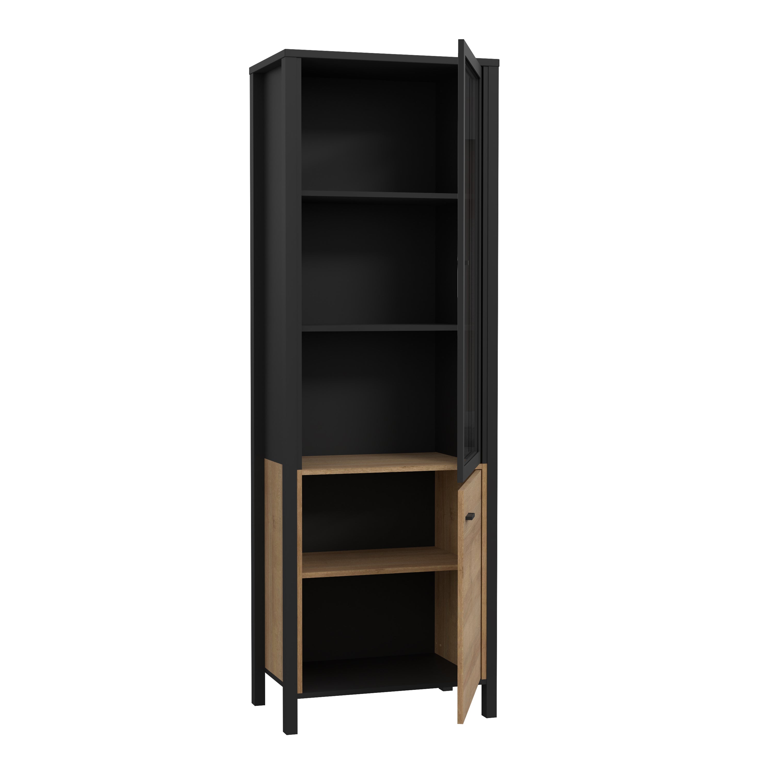 Hampton Wide Display Cabinet in Matt Black/Riviera Oak