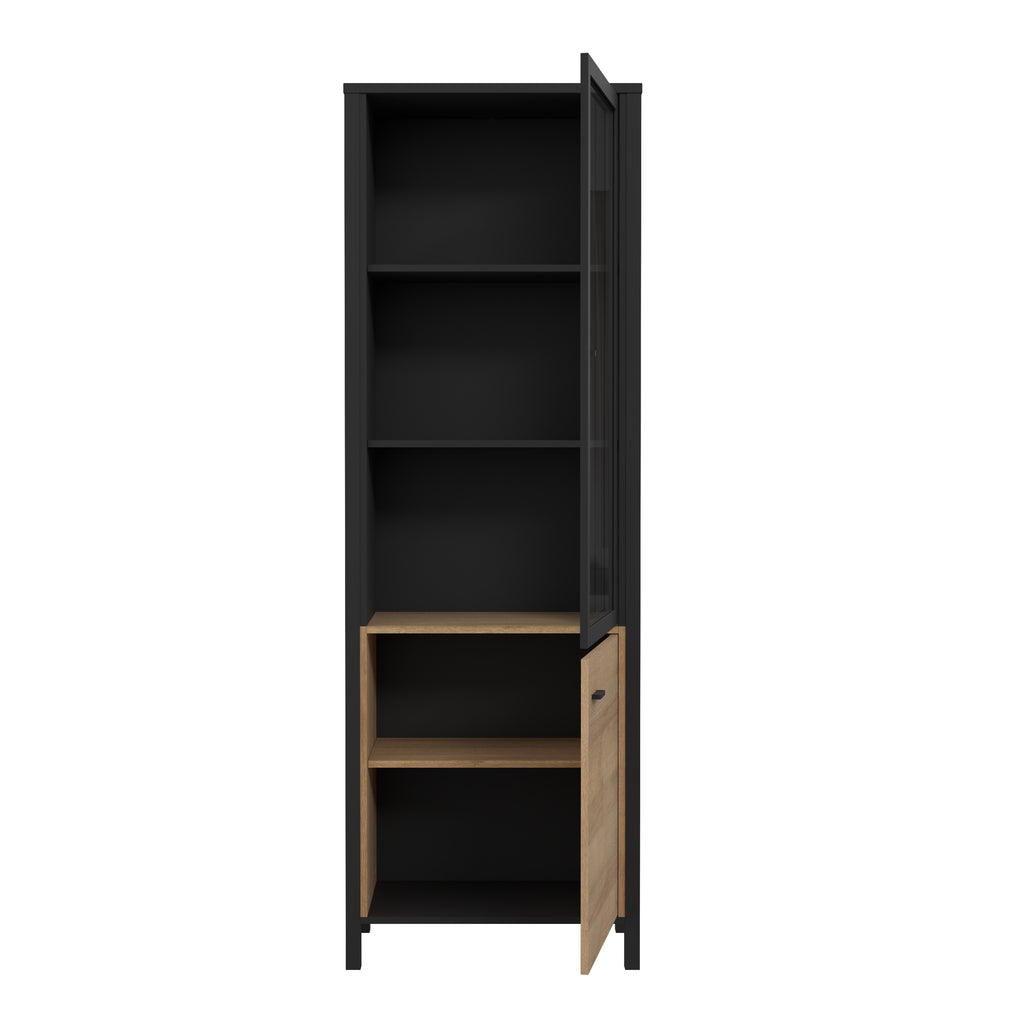 Hampton Wide Display Cabinet in Matt Black/Riviera Oak