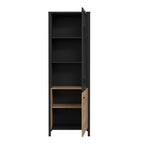 Hampton Wide Display Cabinet in Matt Black/Riviera Oak
