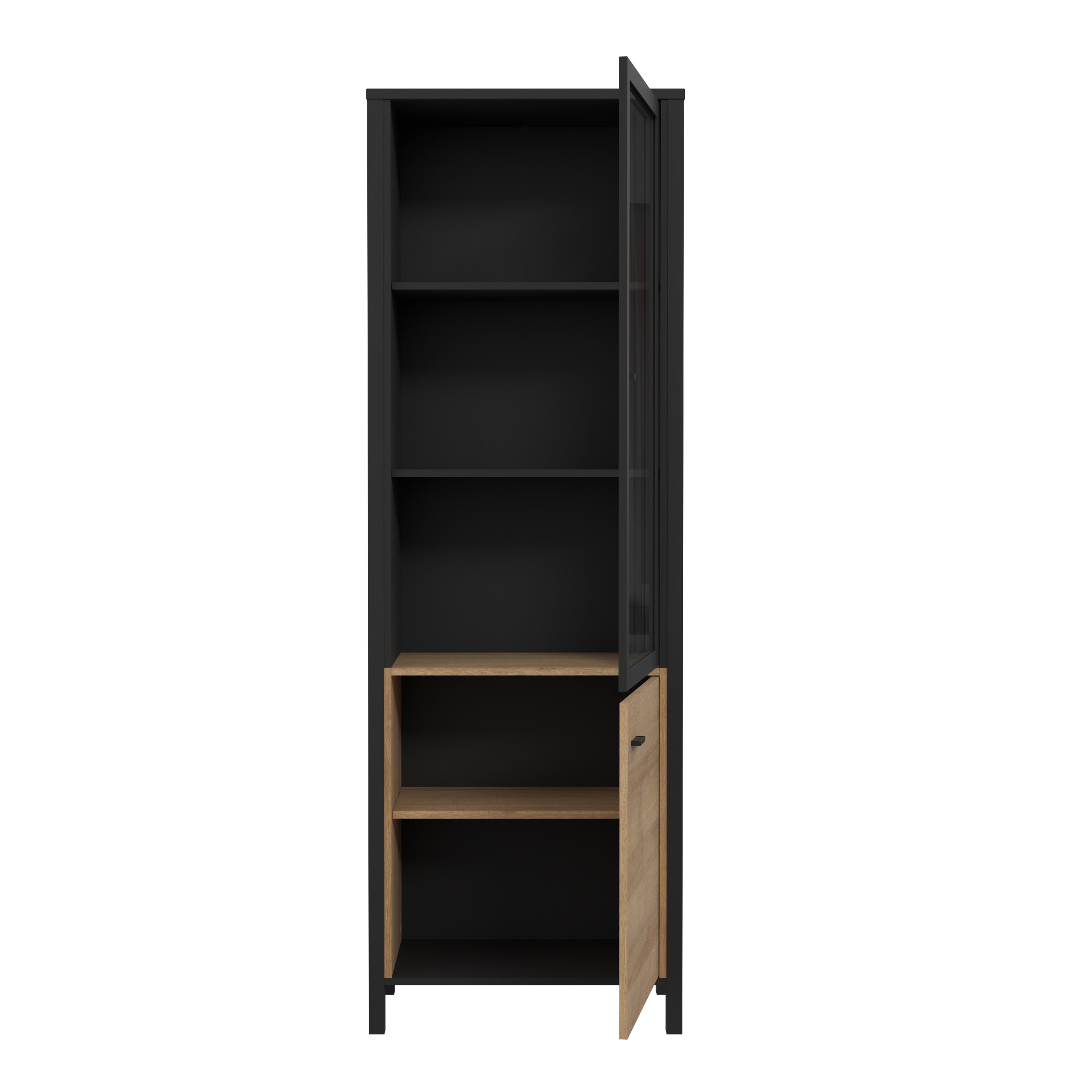 Hampton Wide Display Cabinet in Matt Black/Riviera Oak