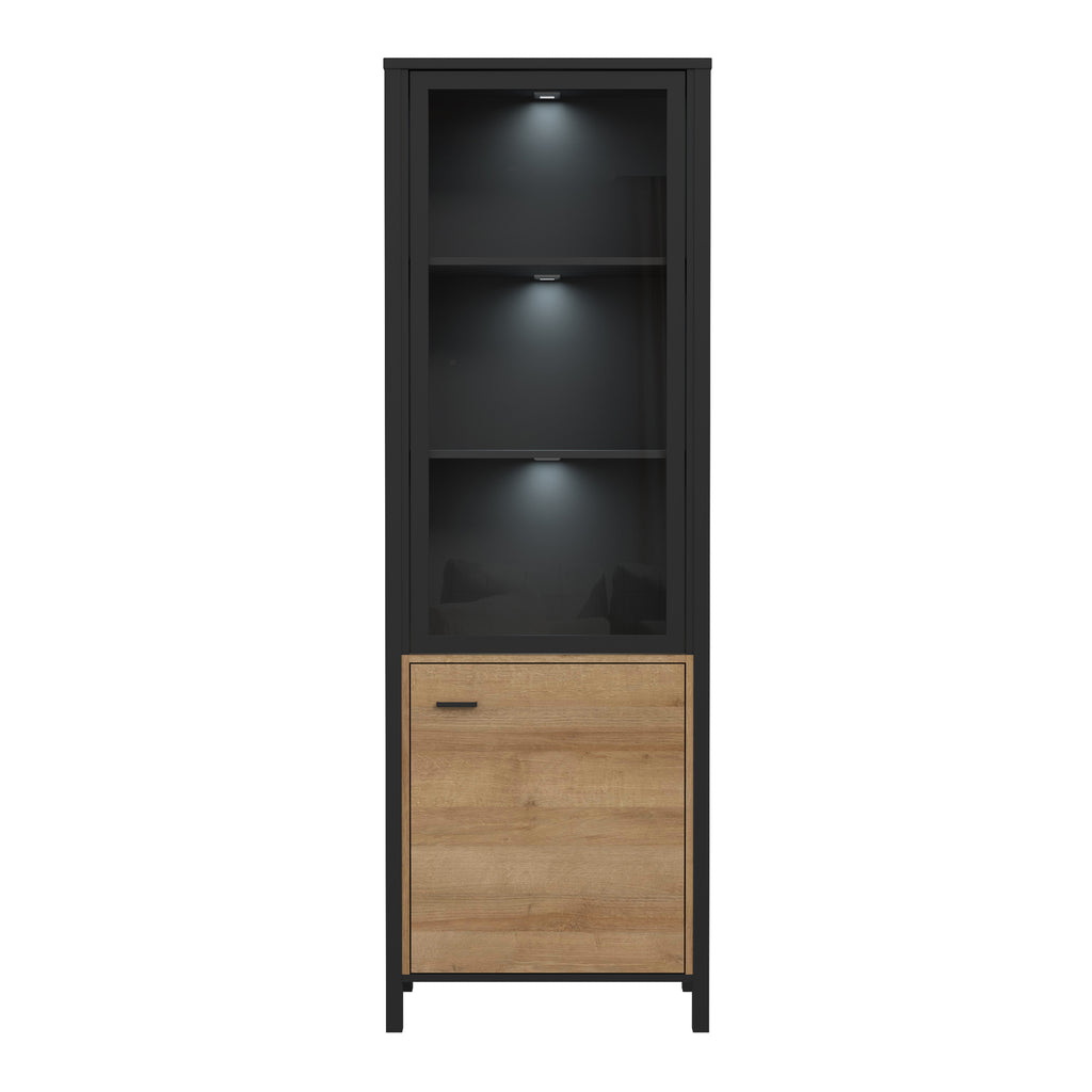 Hampton Wide Display Cabinet in Matt Black/Riviera Oak