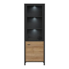 Hampton Wide Display Cabinet in Matt Black/Riviera Oak