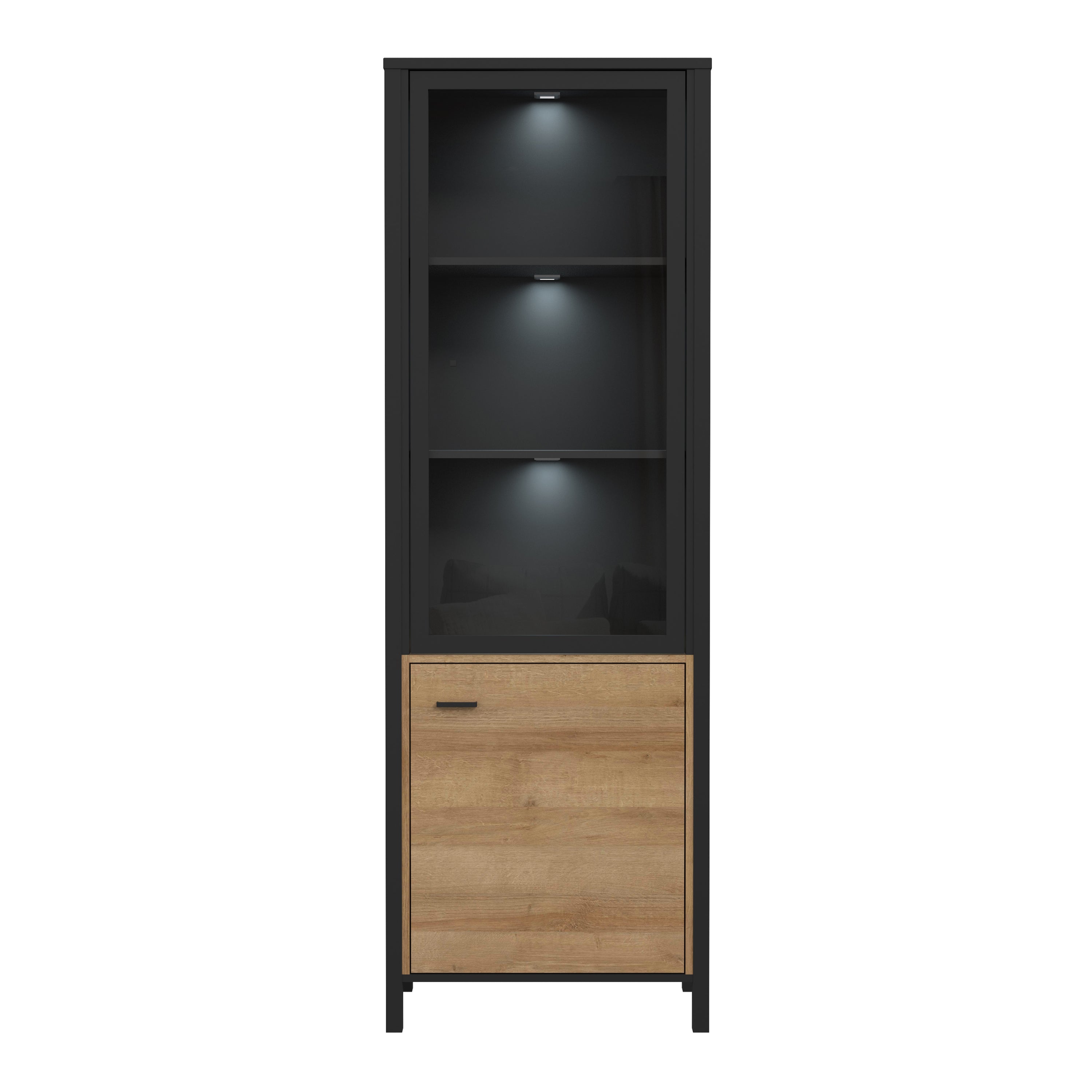 Hampton Wide Display Cabinet in Matt Black/Riviera Oak