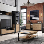 Hampton Wide Display Cabinet in Matt Black/Riviera Oak