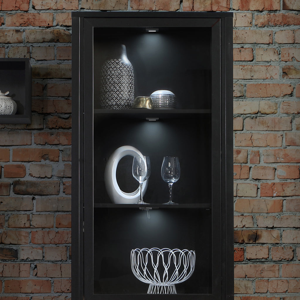 Hampton Wide Display Cabinet in Matt Black/Riviera Oak