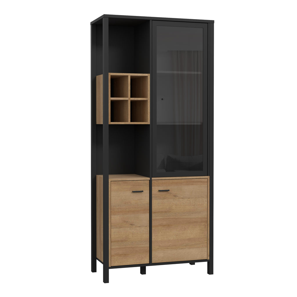 Hampton Display Cabinet in Matt Black/Riviera Oak