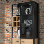 Hampton Display Cabinet in Matt Black/Riviera Oak
