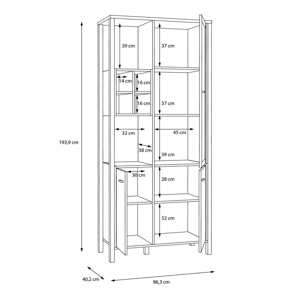 Hampton Display Cabinet in Matt Black/Riviera Oak
