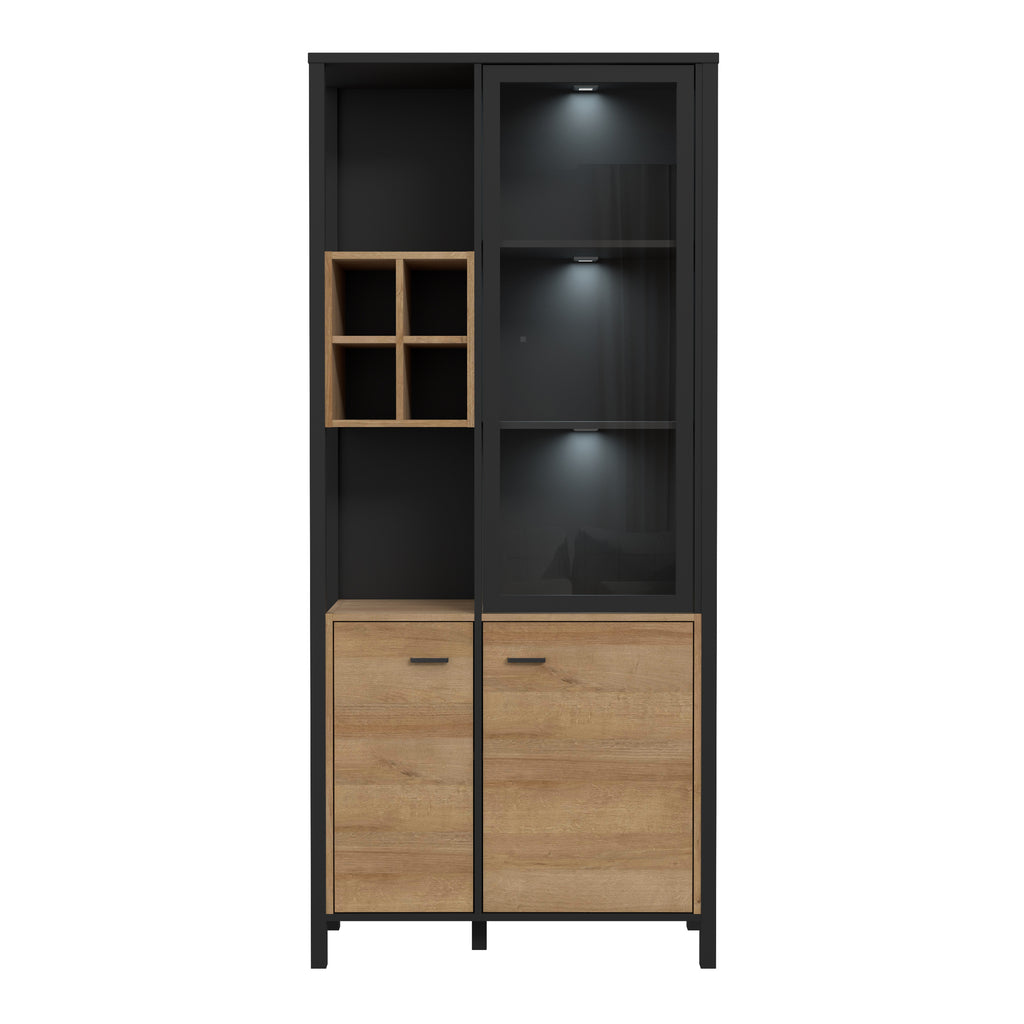 Hampton Display Cabinet in Matt Black/Riviera Oak