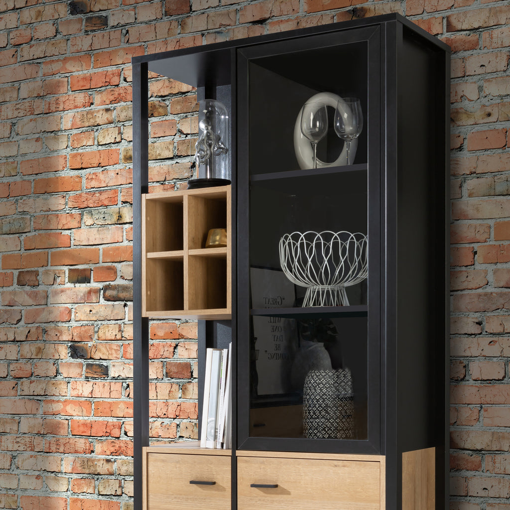 Hampton Display Cabinet in Matt Black/Riviera Oak