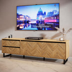 Nico TV Unit  in Spica Oak/Matt Black/Bartex Oak
