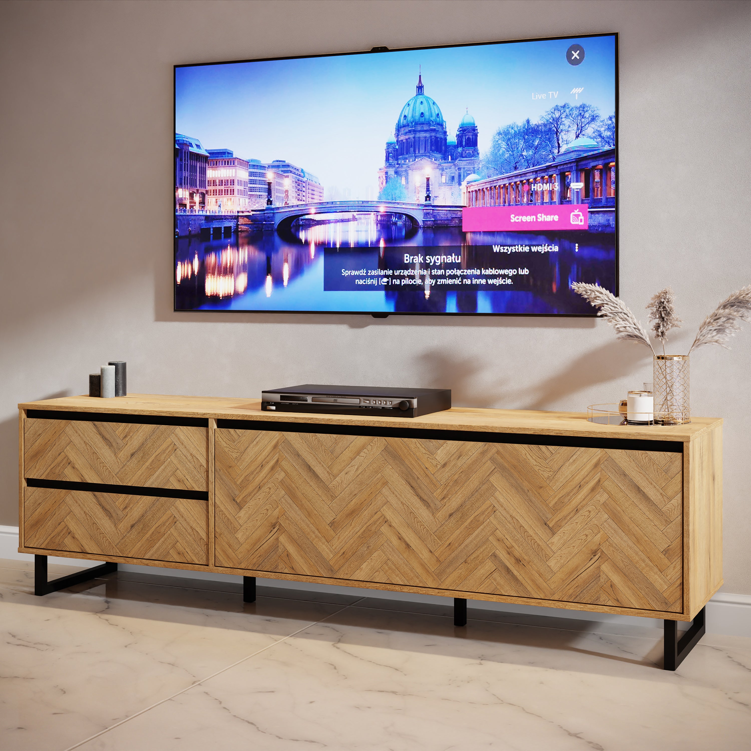 Nico TV Unit  in Spica Oak/Matt Black/Bartex Oak