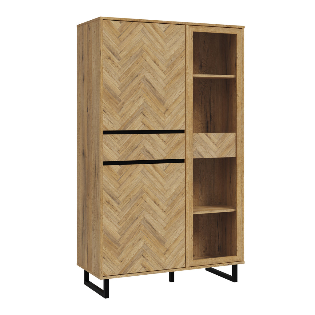 Nico Display Cabinet in Spica Oak/Matt Black/Bartex Oak