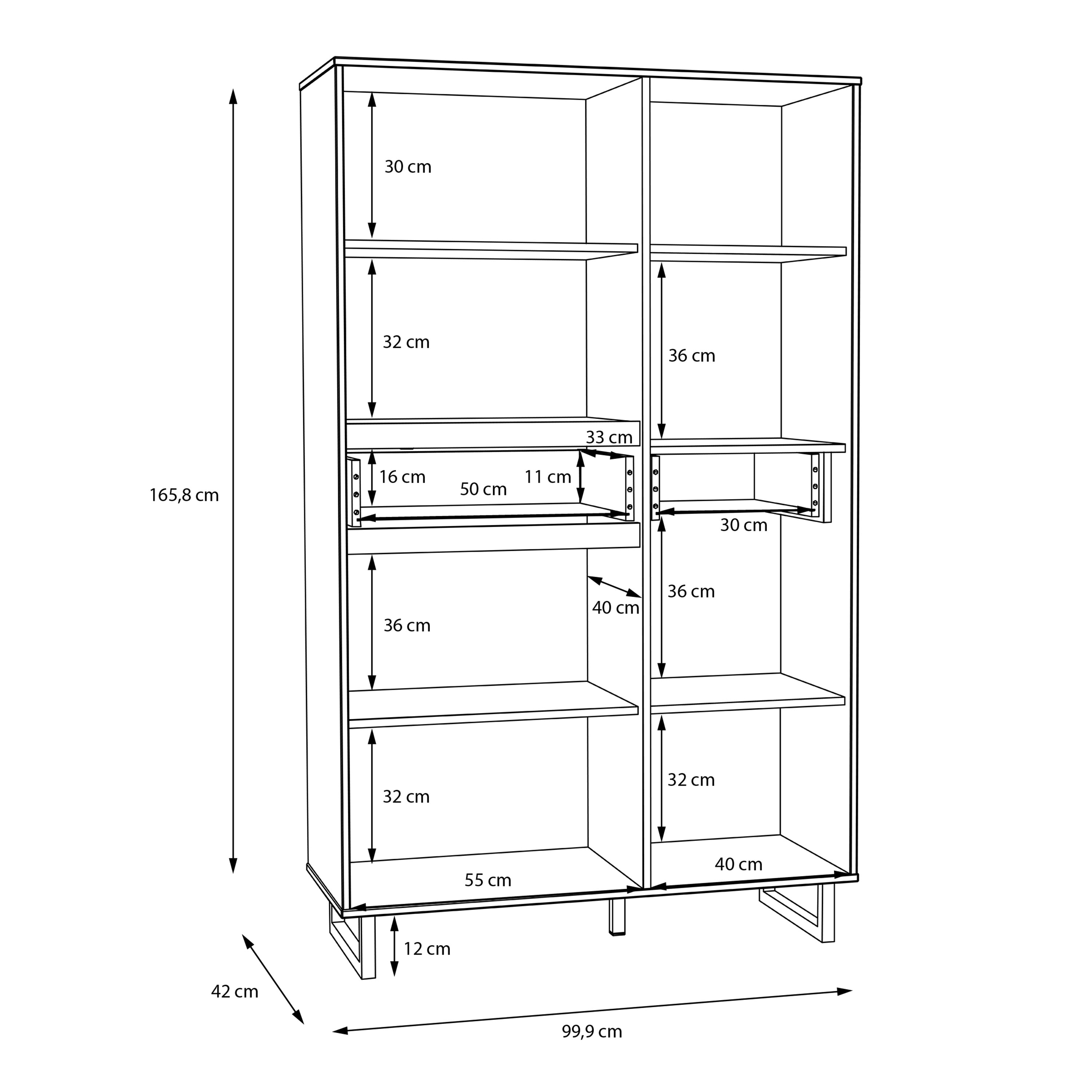 Nico Display Cabinet in Spica Oak/Matt Black/Bartex Oak