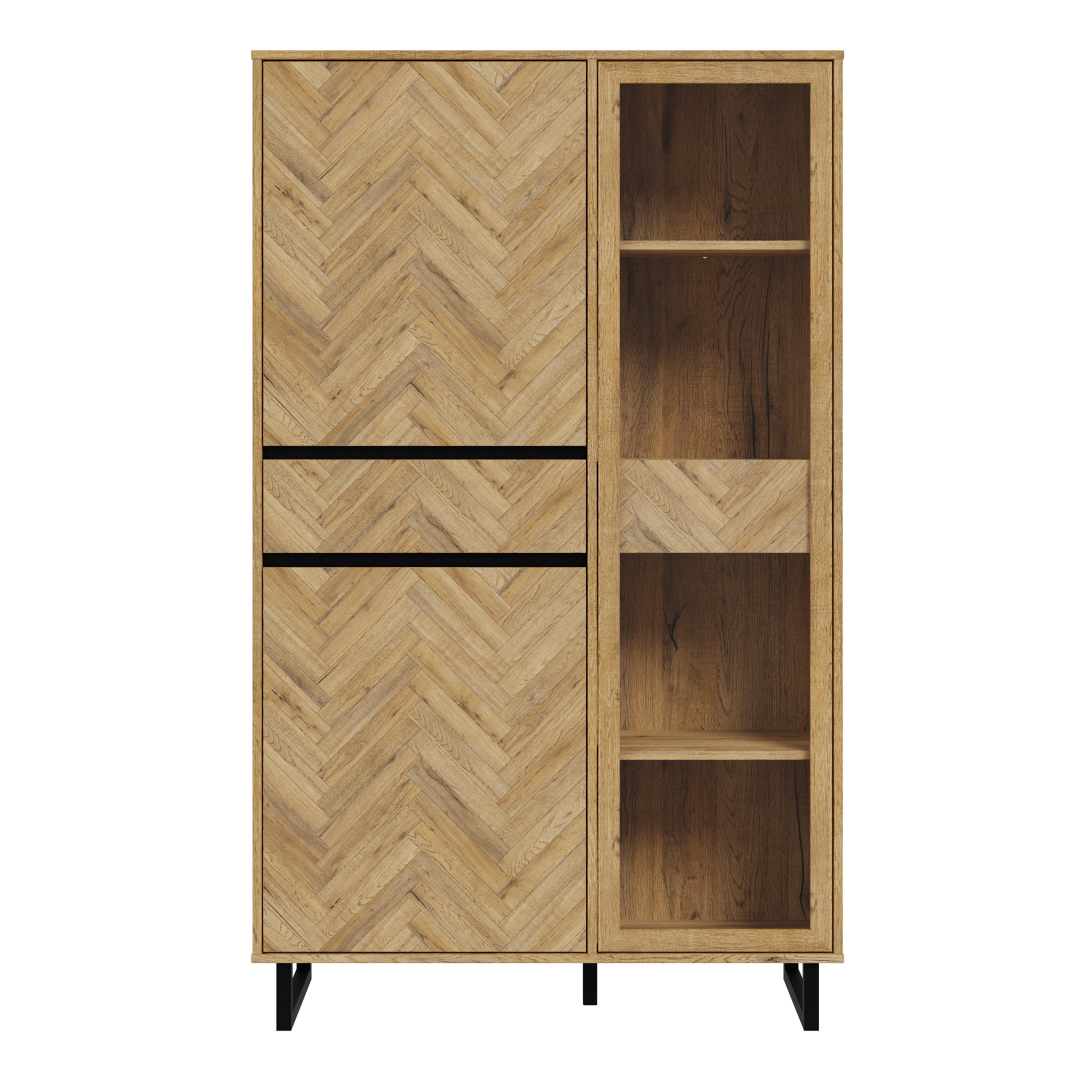 Nico Display Cabinet in Spica Oak/Matt Black/Bartex Oak