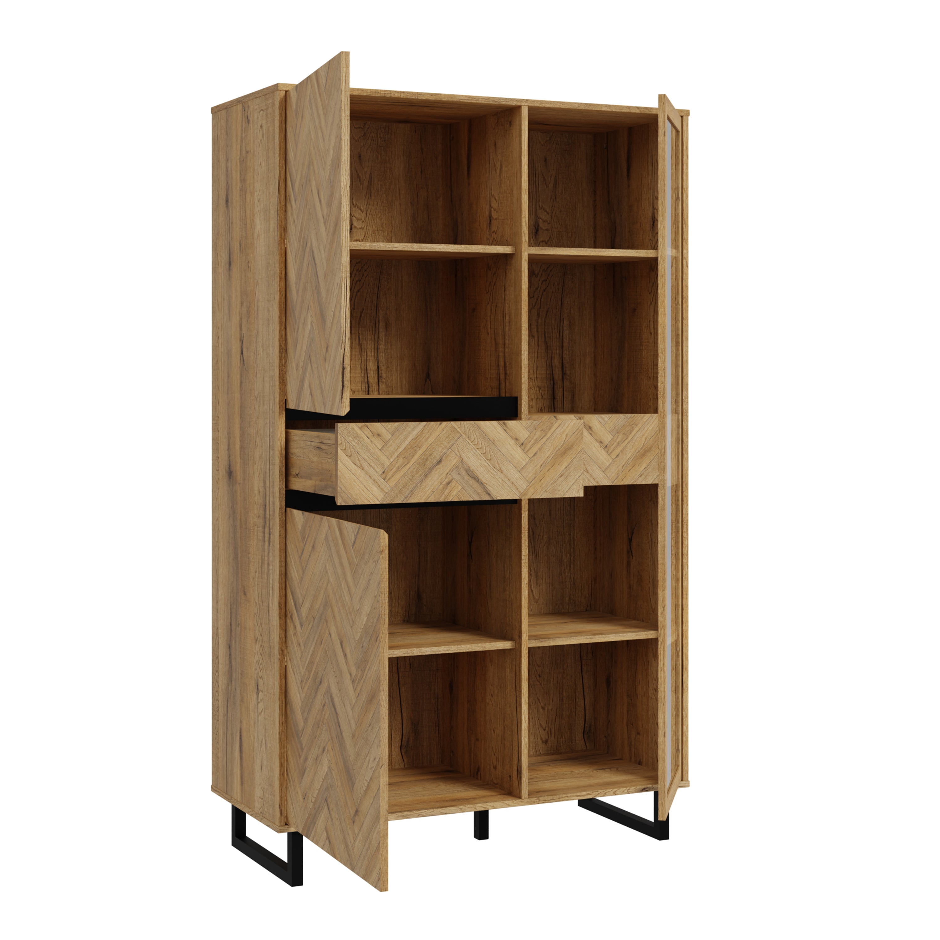 Nico Display Cabinet in Spica Oak/Matt Black/Bartex Oak