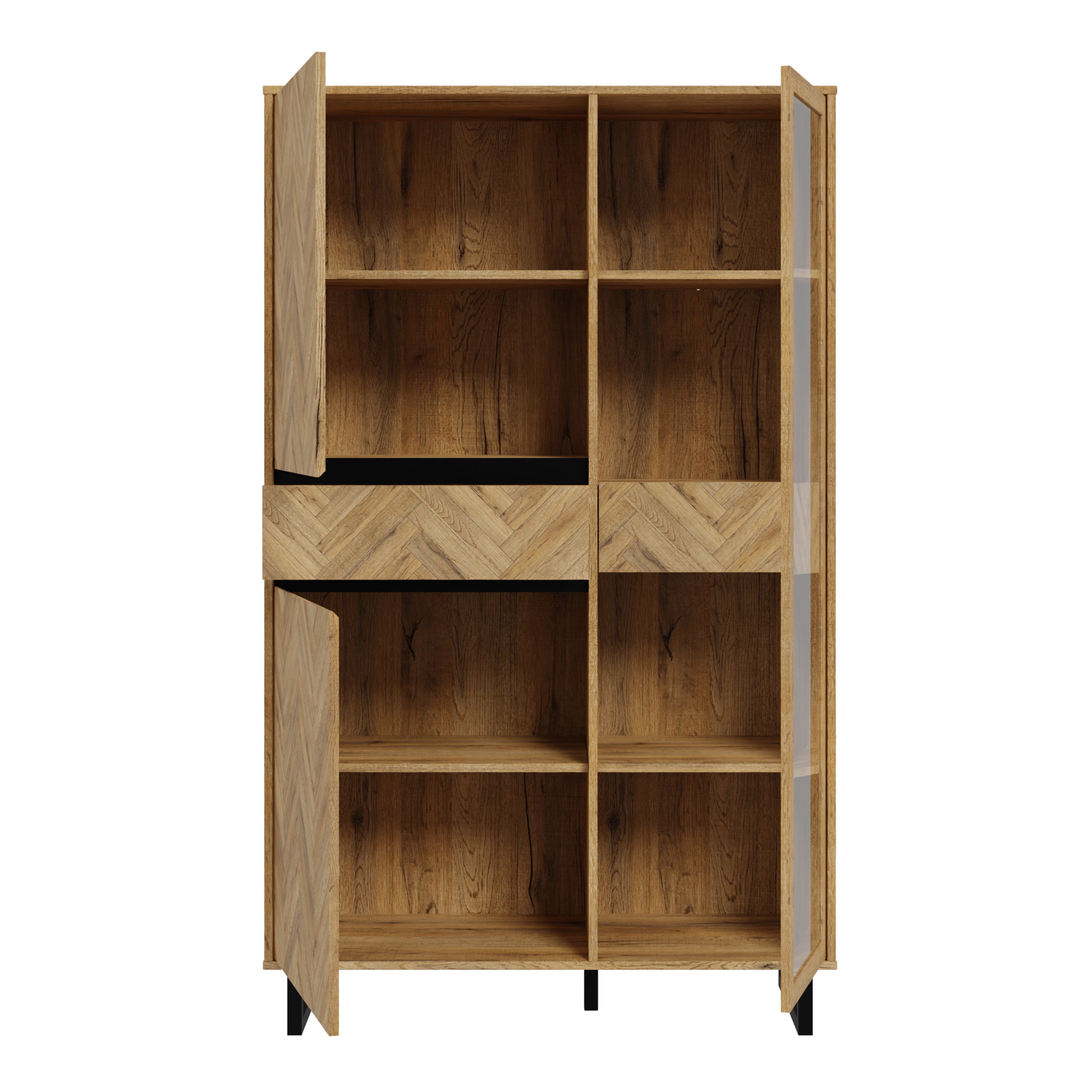 Nico Display Cabinet in Spica Oak/Matt Black/Bartex Oak