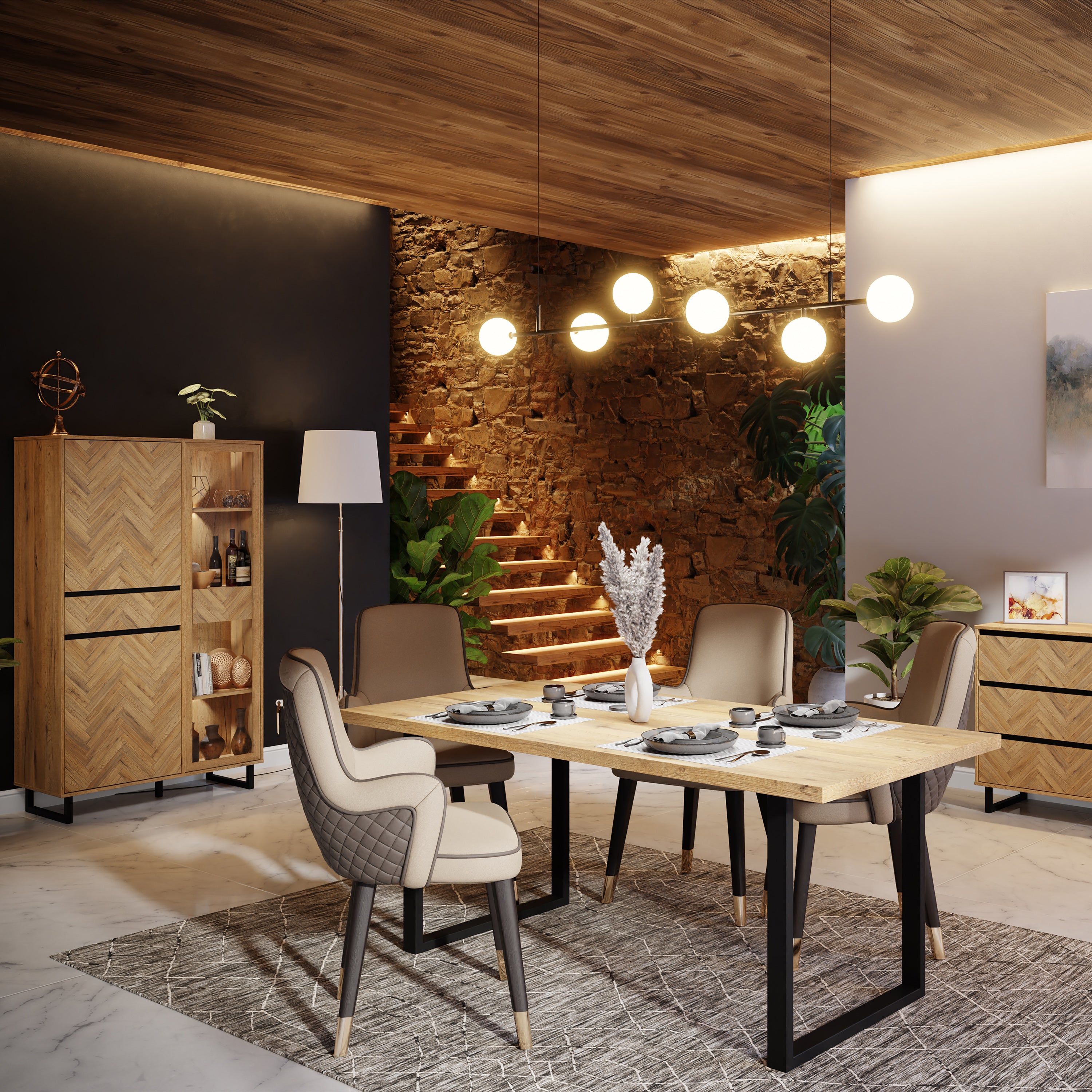 Nico Display Cabinet in Spica Oak/Matt Black/Bartex Oak
