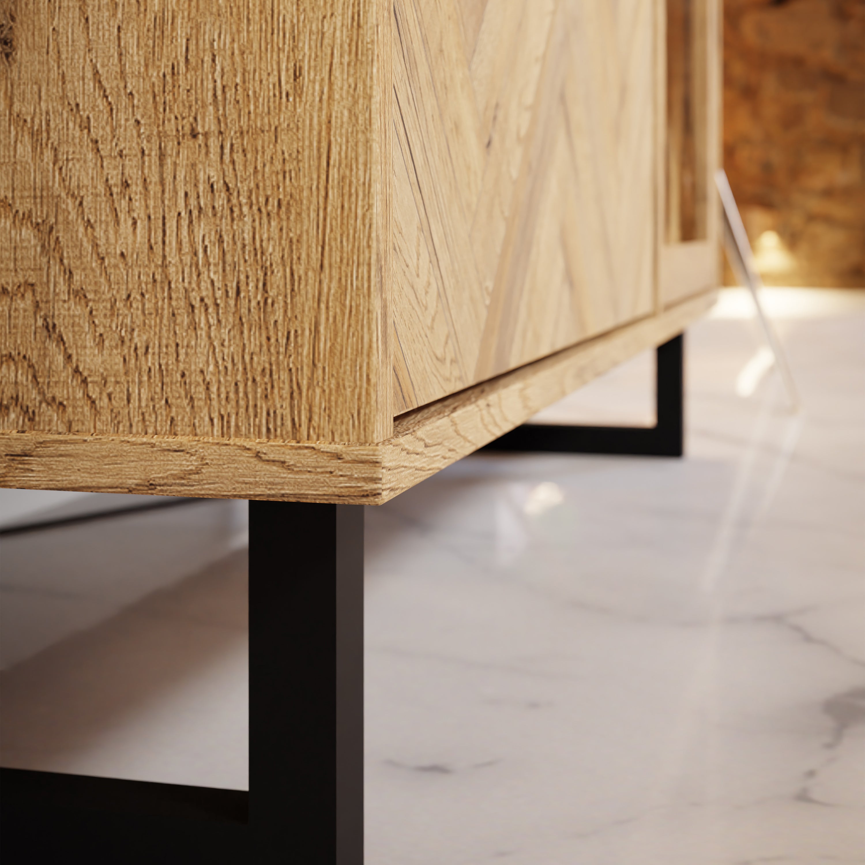 Nico Display Cabinet in Spica Oak/Matt Black/Bartex Oak