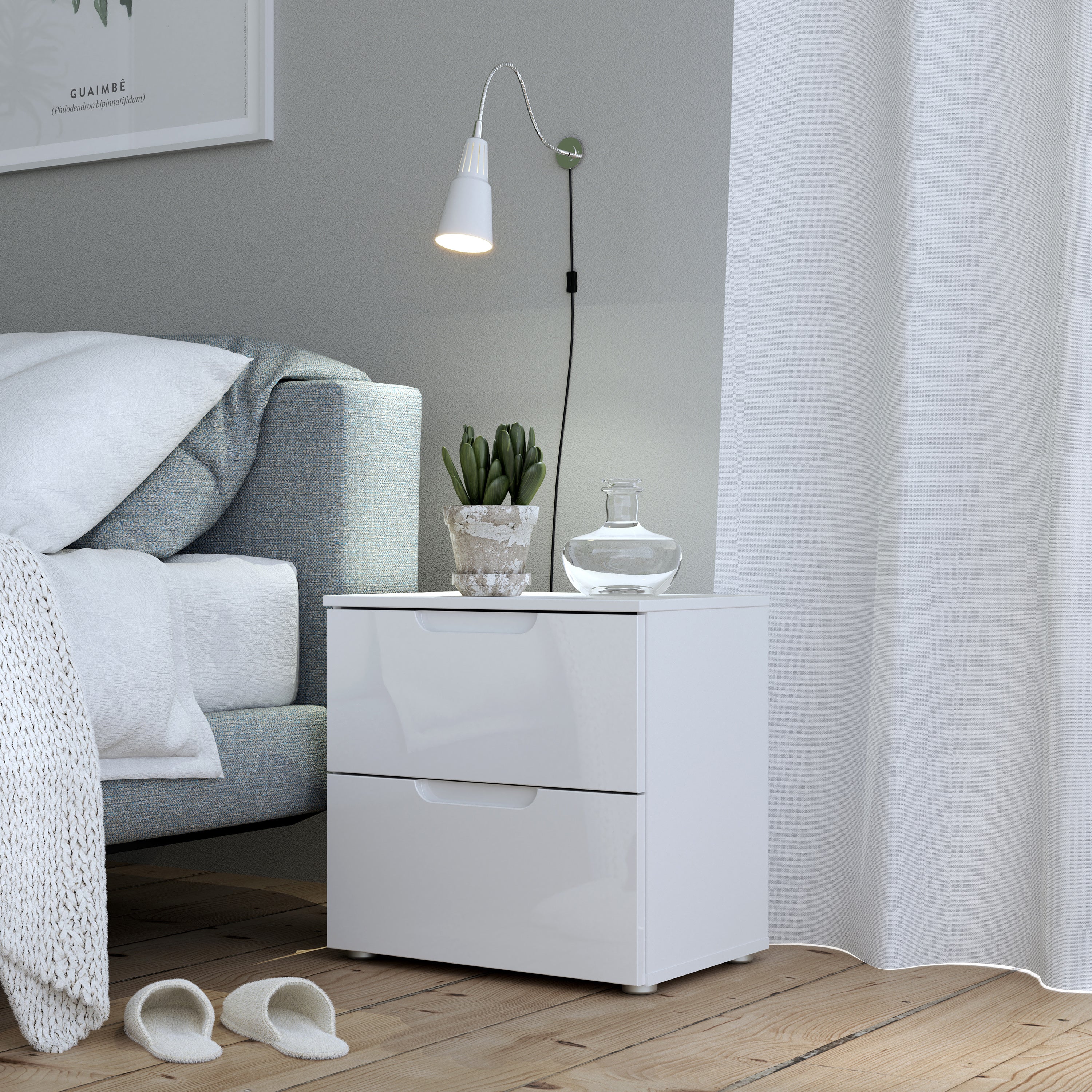 Serena Bedside in White/White High Gloss