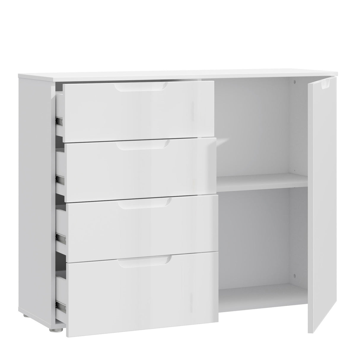 Serena 4 Chest of Drawers 1 Door in White/White High Gloss
