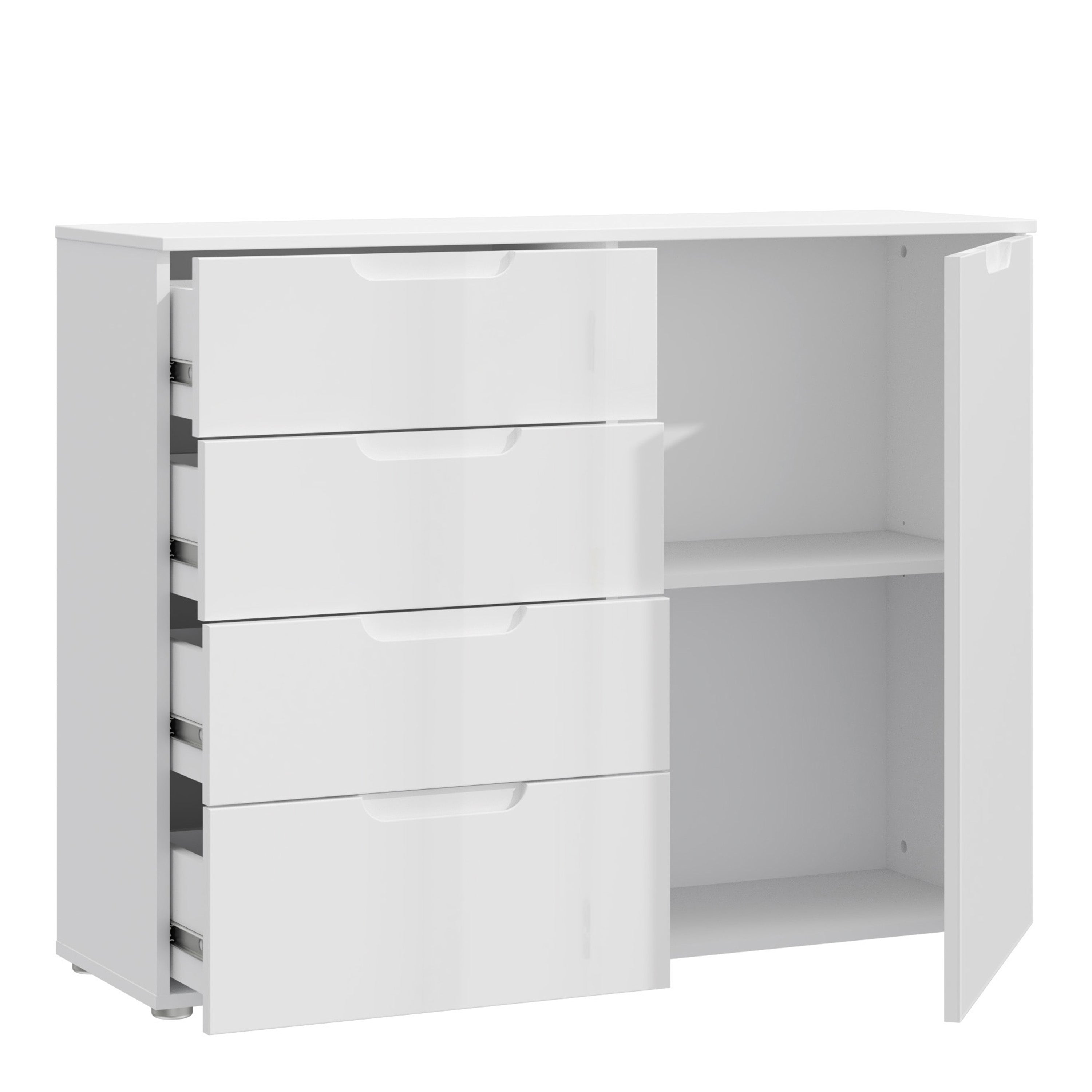 Serena 4 Chest of Drawers 1 Door in White/White High Gloss
