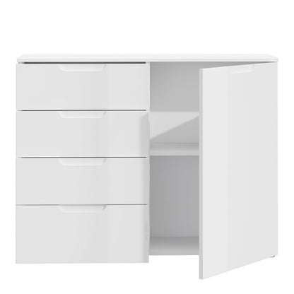 Serena 4 Chest of Drawers 1 Door in White/White High Gloss